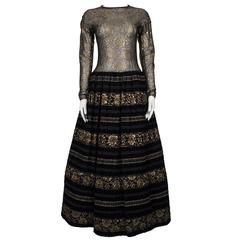 1960's Arnold Scaasi Couture Black Velvet and Gold Lace Gown