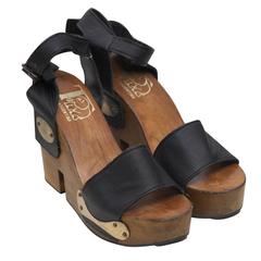 Vintage 1970's Rustic Wood and Argentinian Leather Wedges 