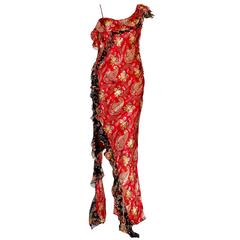 Fantastic Christian Dior Paisley Ruffled Silk Gown Dress
