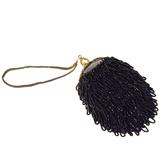 Pochette victorienne des années 1890 en perles noires avec cadre filigrane et détails sculptés
