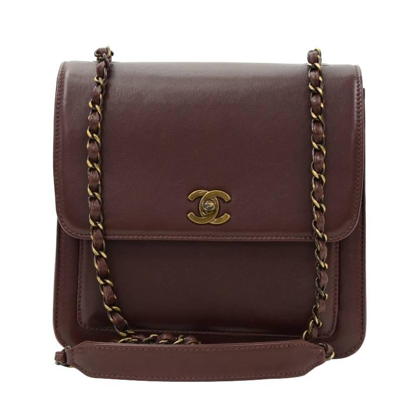 Chanel Burgundy Leather Small Shoulder Flap Bag