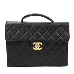 Chanel Black Quilted Caviar Leather Large Briefcase Hand Bag