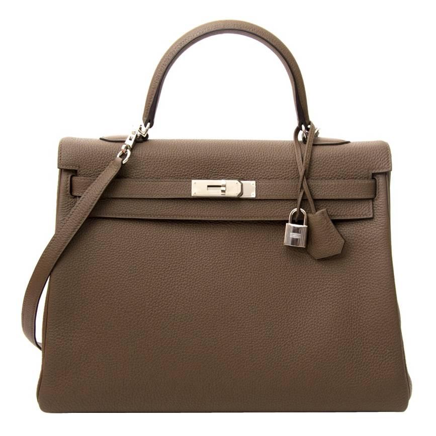 As New Hermes Kelly 35 Taupe PHW