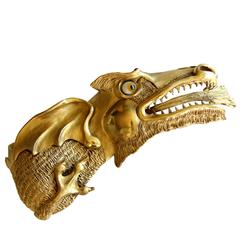 Christopher Ross Fierce Dragon Belt Buckle 24k Gold Statement Piece 1980s 