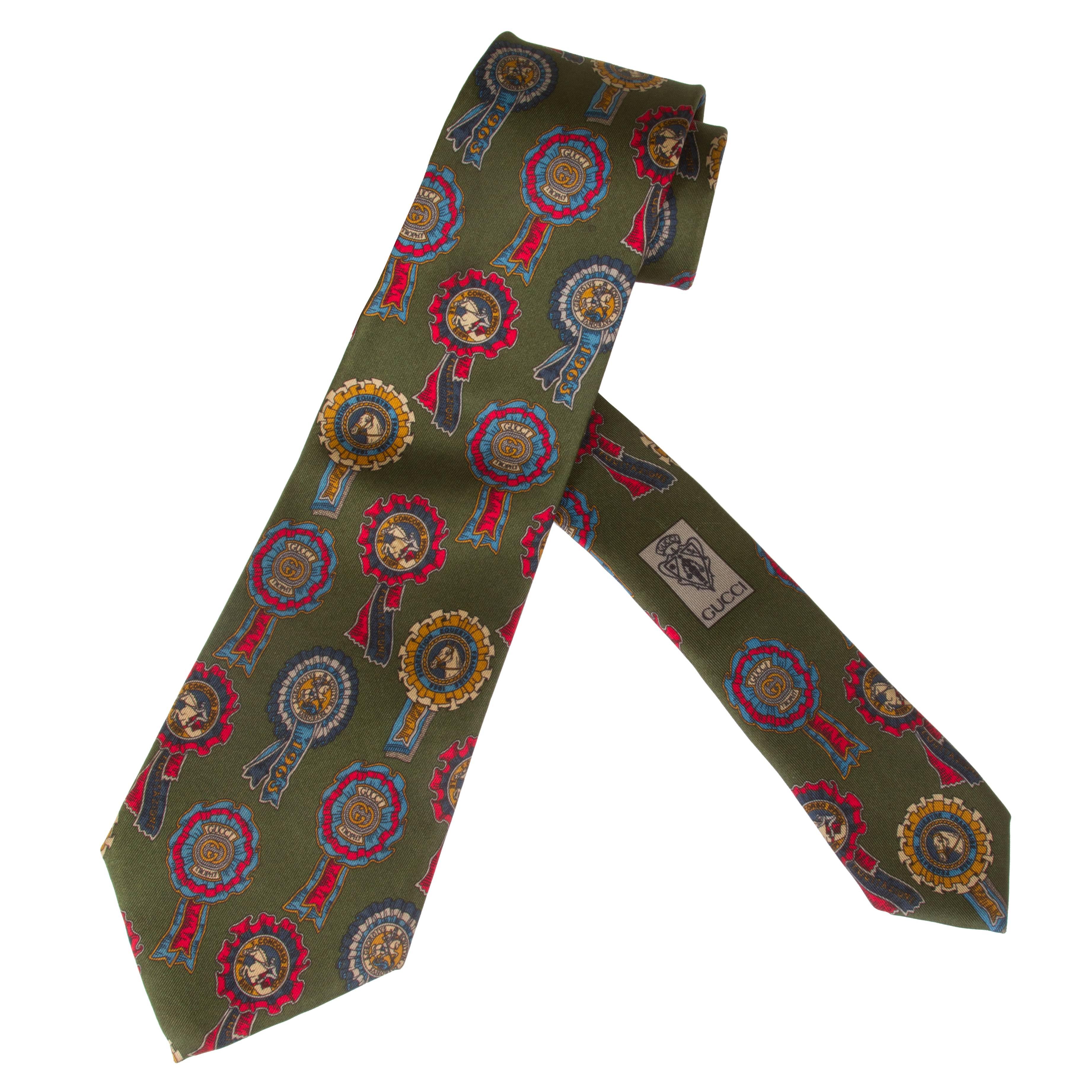 Vintage Gucci Silk Necktie "Horse Award Ribbons"