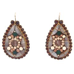 Pair of Scottish Inlay Agate/Quartz/ Garnets Dangle Earrings 1