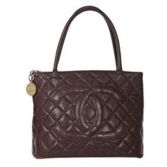 Burgundy Chanel Quilted Caviar Leather Tote Bag