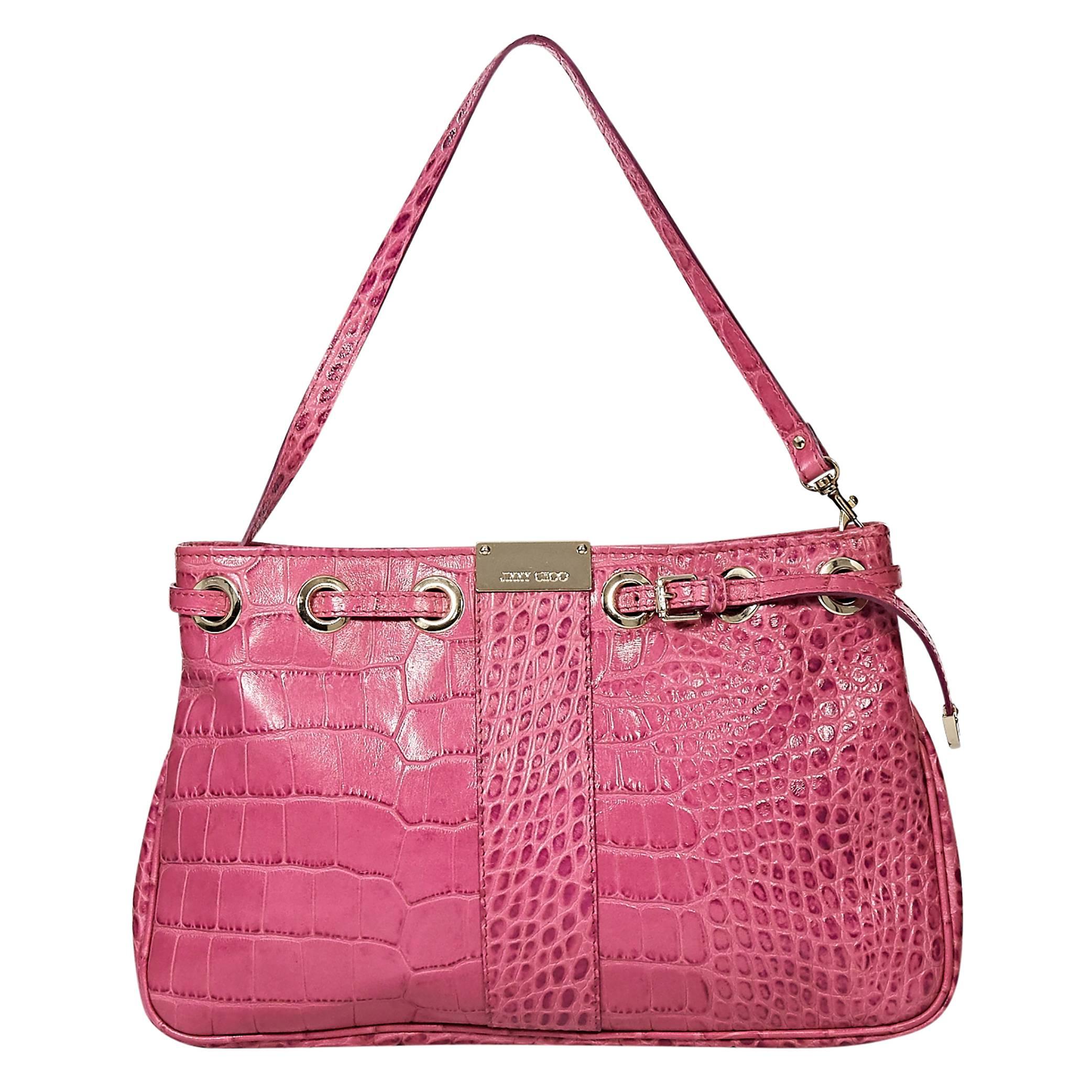 Pink Jimmy Choo Embossed Leather Shoulder Bag