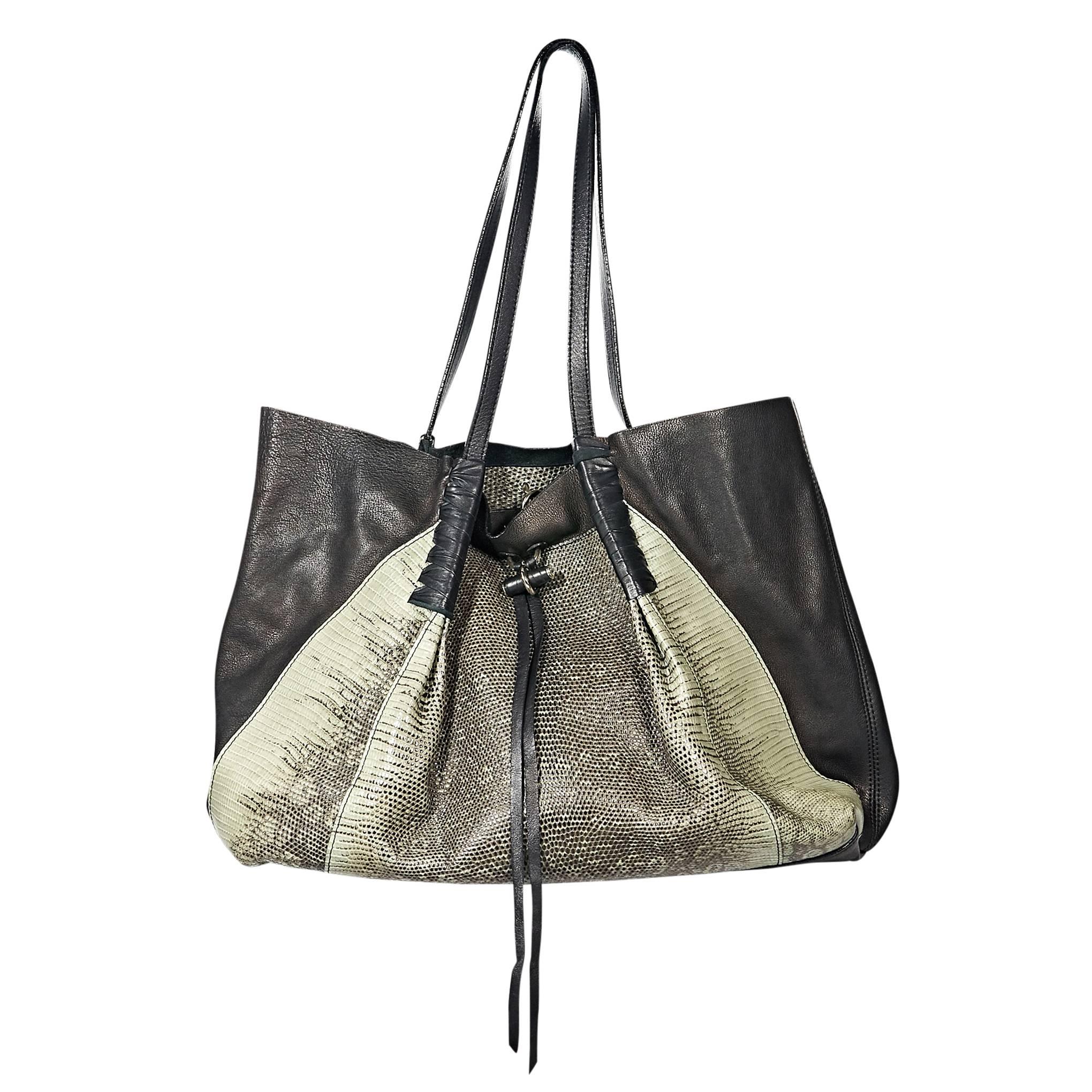 Black Nina Ricci Leather & Lizard Tote Bag