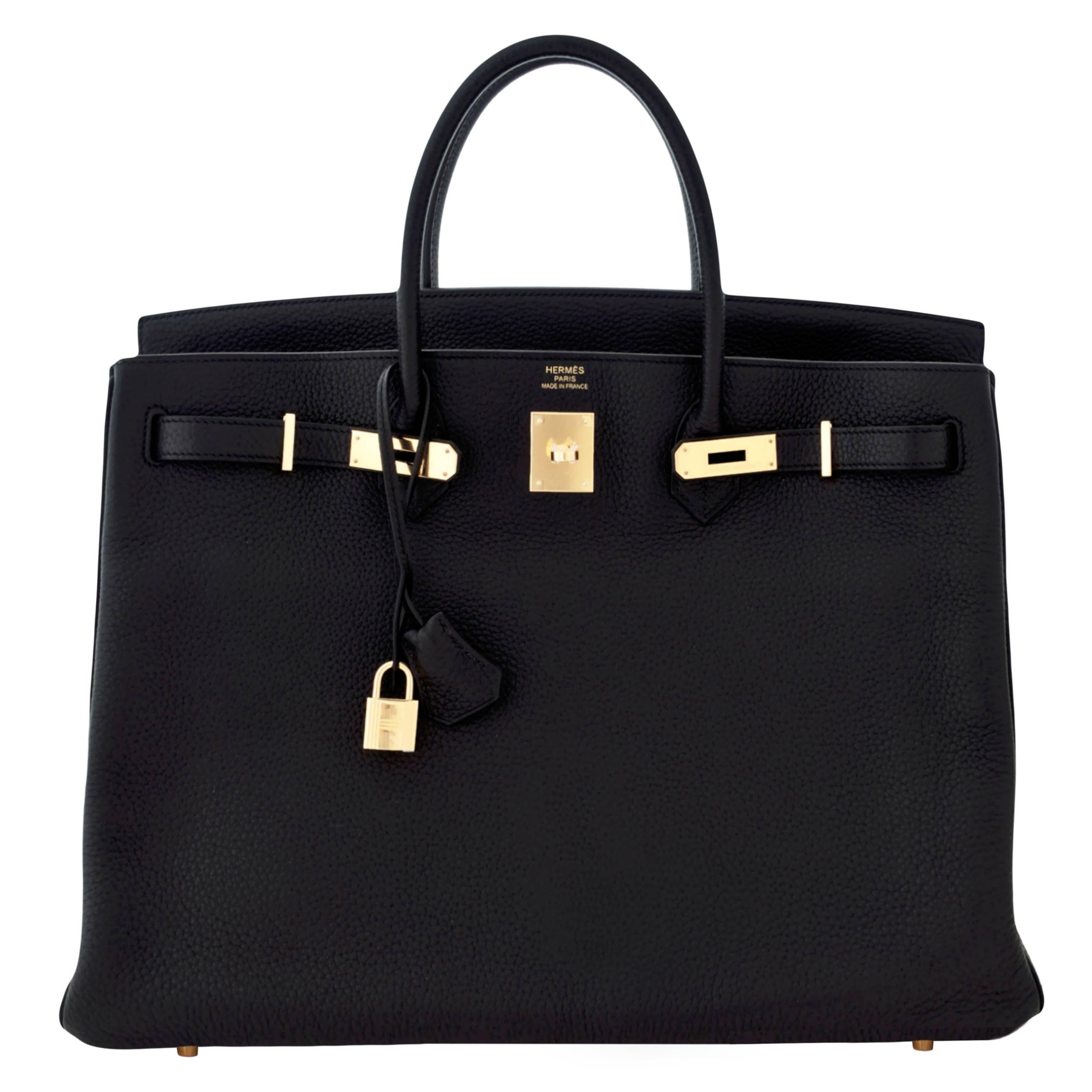 Hermes Black 40cm Fjord Birkin Gold Hardware GHW Leather Unisex Power Birkin