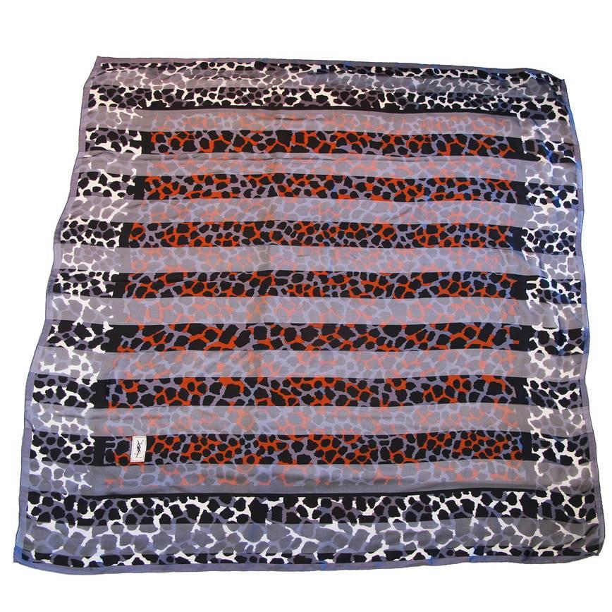 1980's Yves Saint Laurent Leopard Print Silk Scarf/Wrap For Sale