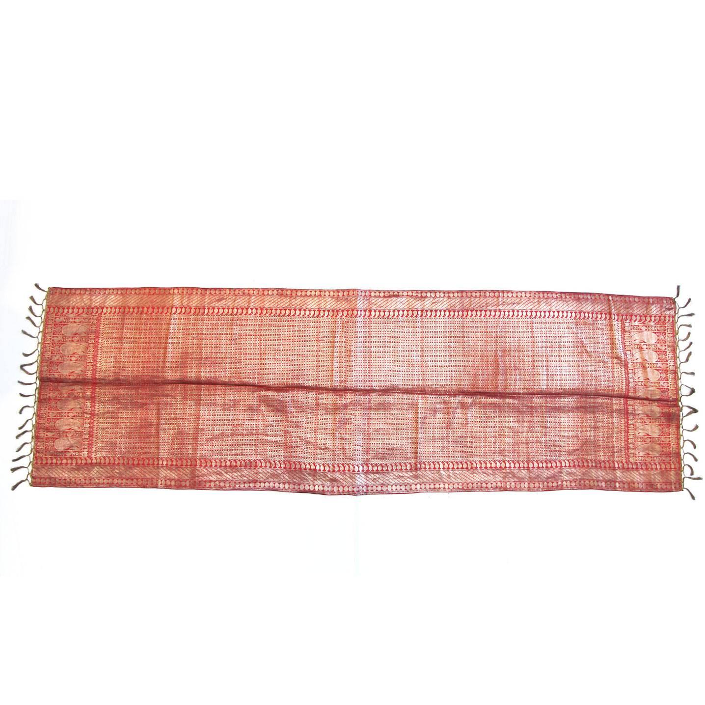 Antique Red and Gold Brocade Silk Scarf For Sale