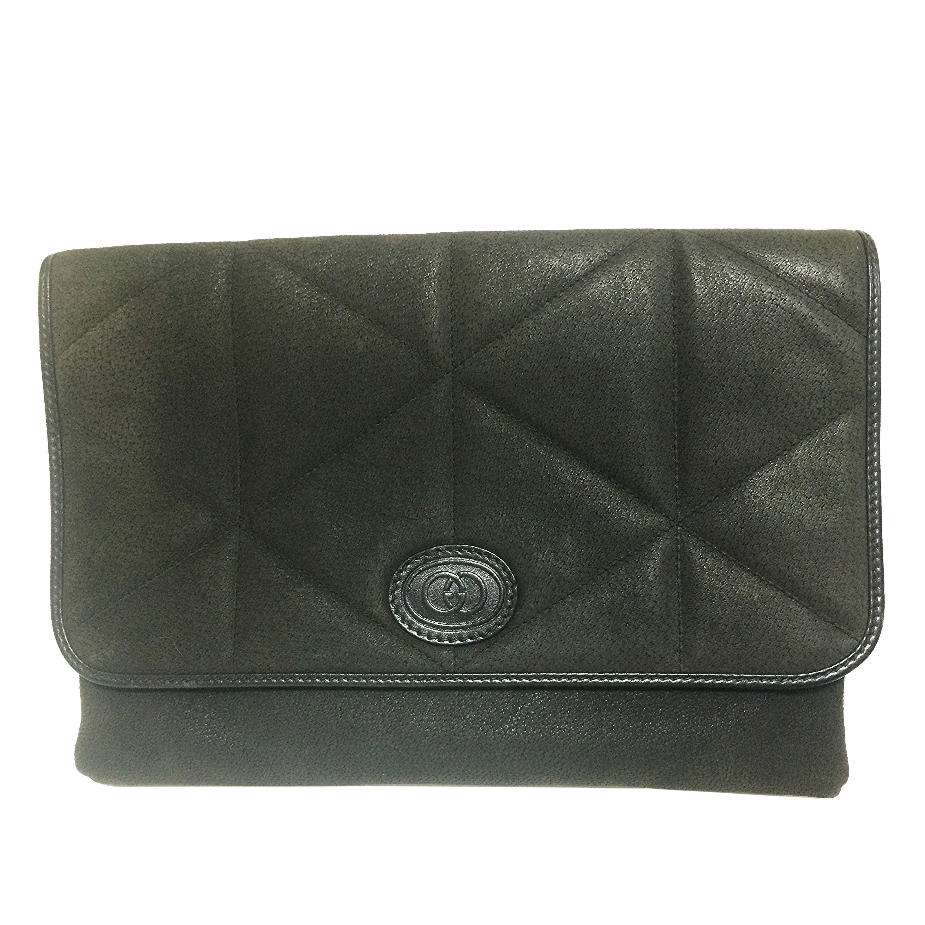 Vintage Gucci gray suede leather document clutch purse in geometric stitch. For Sale
