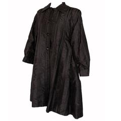 Galanos Black Striped Satin Swing Coat with Pockets Early 1980s Size M/L 5