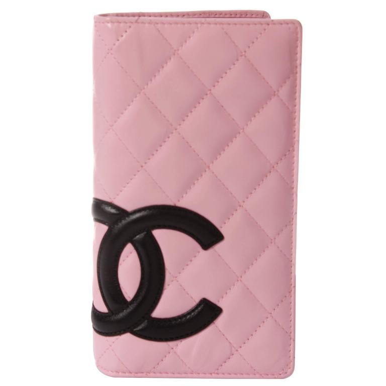 Chanel Ligne Cambon Vertical Wallet - pink/black leather