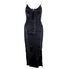 Dolce & Gabbana Silk & Lace Up Leather Corset Dress