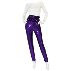 Vintage Insane 1980s Escada Purple Sequin Stirrup Pants & Sash