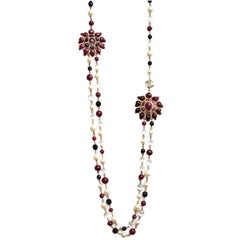 Chanel Long Beaded Necklace w. Gripoix Pendants