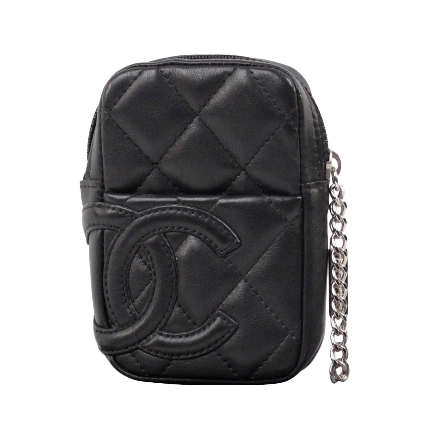 CHANEL Cambon Black QUILTED Leather CIGARETTE CASE Holder Zip POUCH at