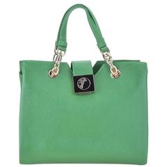 Versace Collection Pebble Leather Green Tote Bag