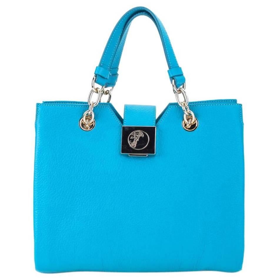 Pebble Leather Blue Tote Bag For Sale