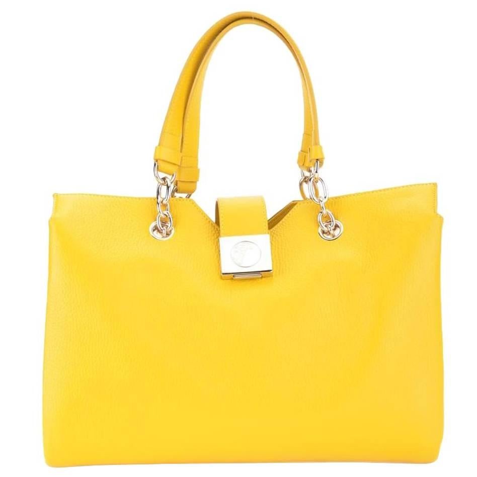 Pebble Leather Yellow Tote Bag For Sale