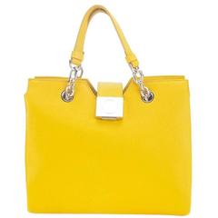 Pebble Leather Yellow Tote Bag