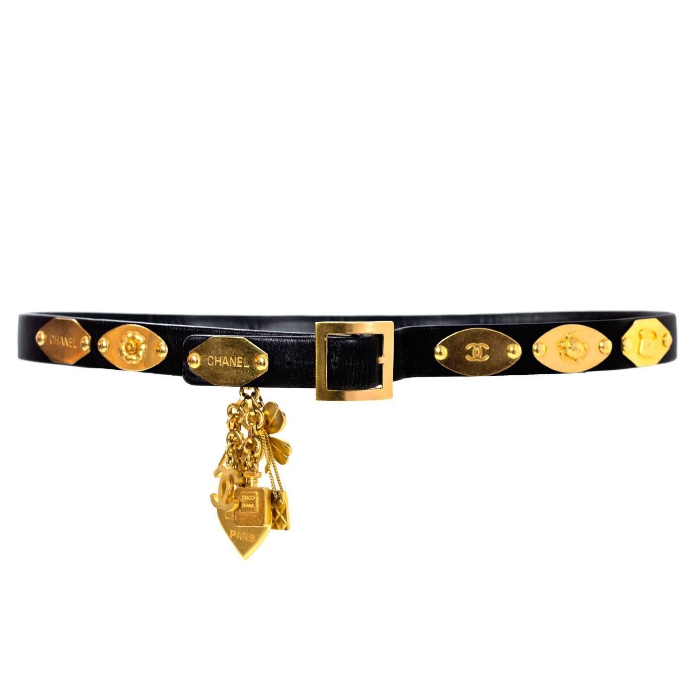 Chanel Vintage '96 Black Leather Charm Belt
Features CC, Camelia, 