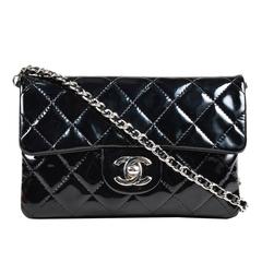 Chanel Black Patent Leather Quilted "Dual Pocket Crossbody" Chain Strap Bag