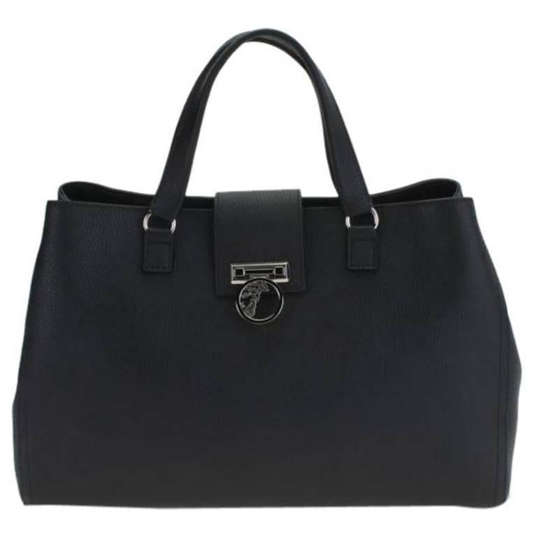 Versace Collection Pebbled Leather Handbag Black Satchel