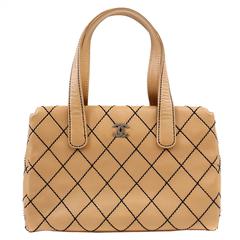 Chanel Beige Leather Tote with Black Top Stitching