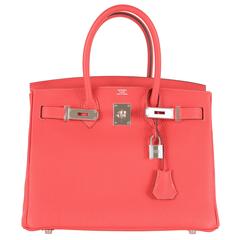 Hermes Birkin Bag 30cm Rouge Pivoine with Palladium Hardware JaneFinds