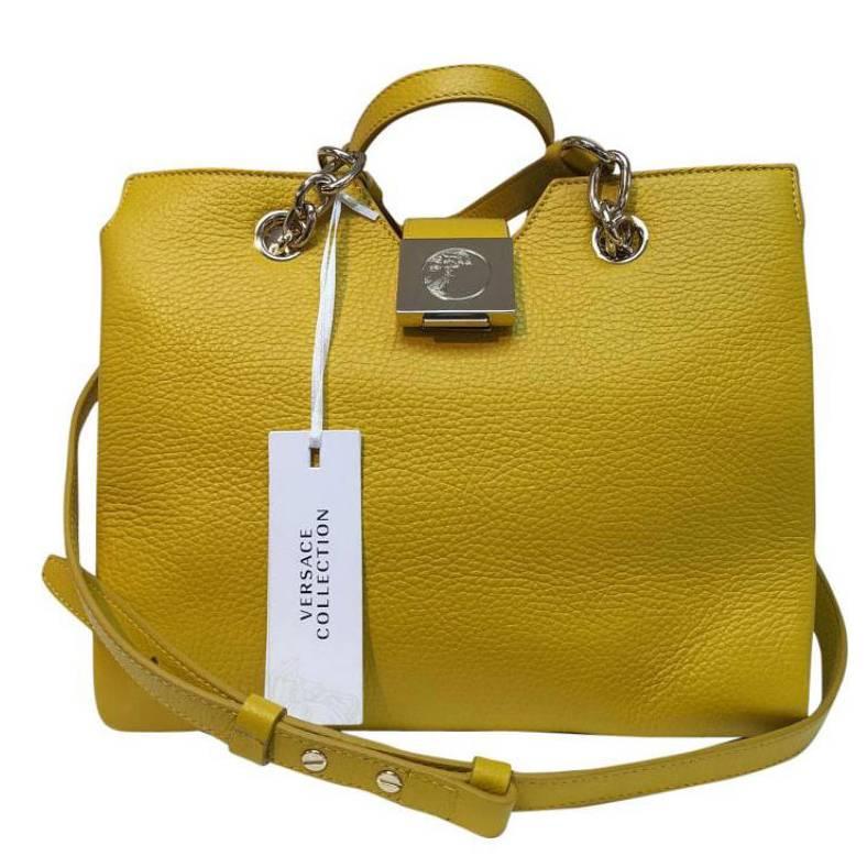 Pebbled Leather Yellow Tote Bag