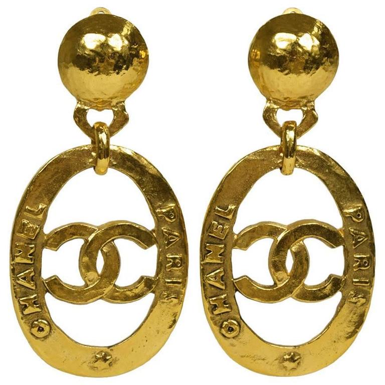 Chanel Vintage Gold Large CC Chanel Paris Doorknocker Round Hoop