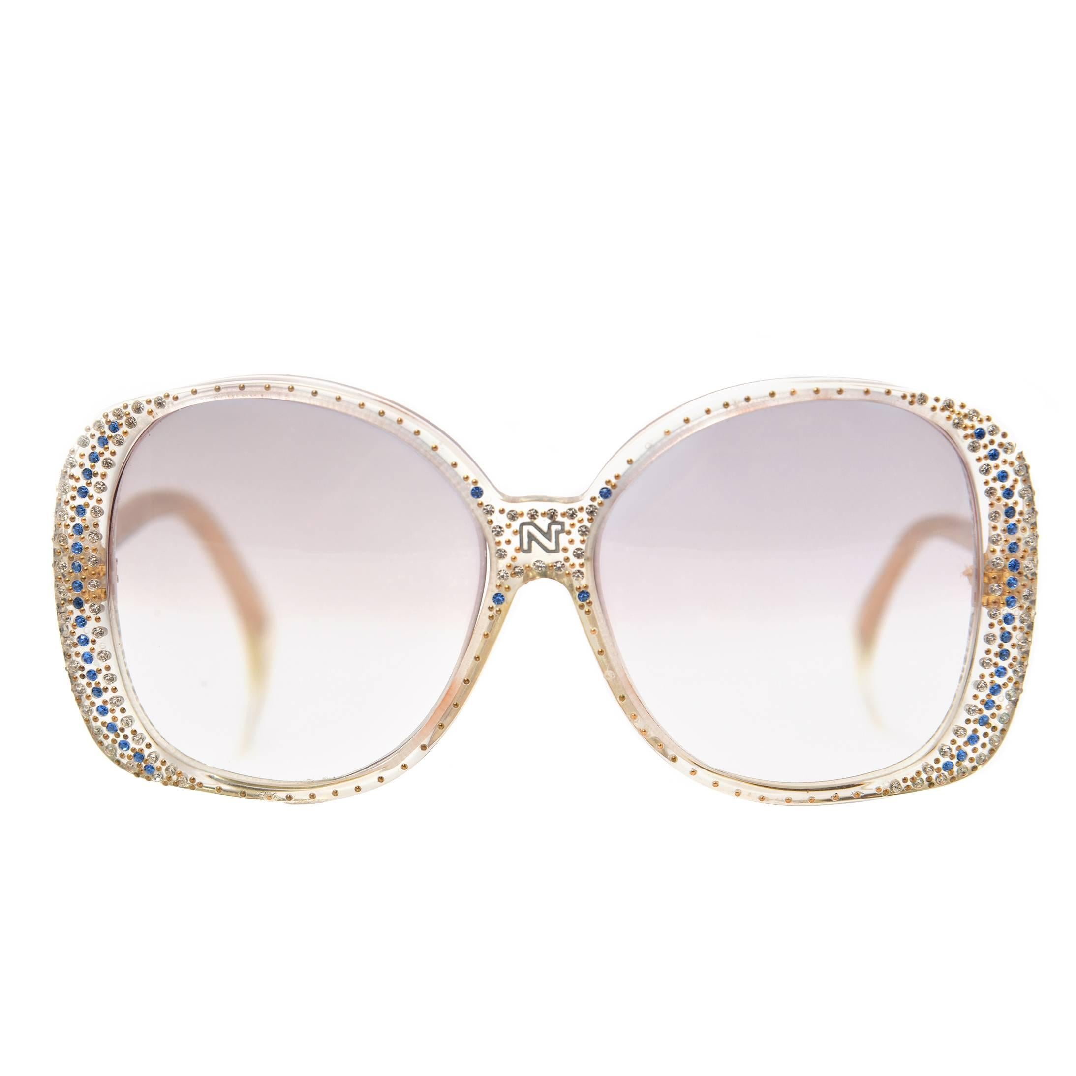 1980s Nina Ricci Clear Prescription Sunglasses with Rhinestones 