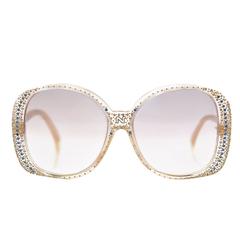 Retro 1980s Nina Ricci Clear Prescription Sunglasses with Rhinestones 