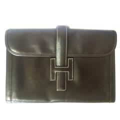 vintage HERMES jige PM, document case, dark brown portfolio purse in box calf