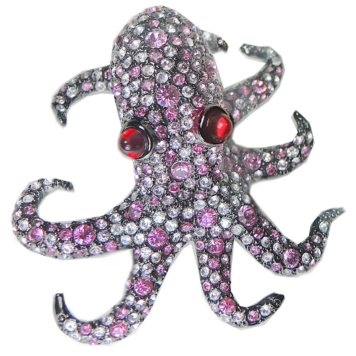 Vintage Kenneth Jay Lane 3 Dimensional Pink Octopus Brooch