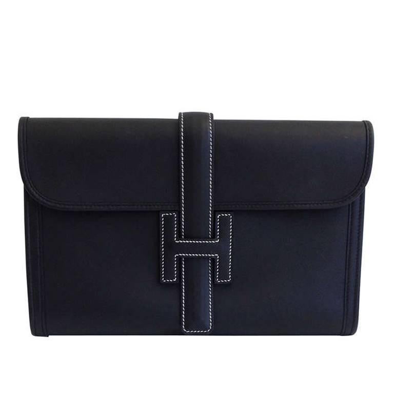 Hermes Black Leather Clutch For Sale
