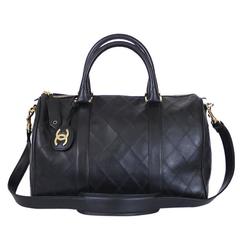 Vintage Chanel Lambskin Flat Quilt Speedy Duffle, Carry On Bag