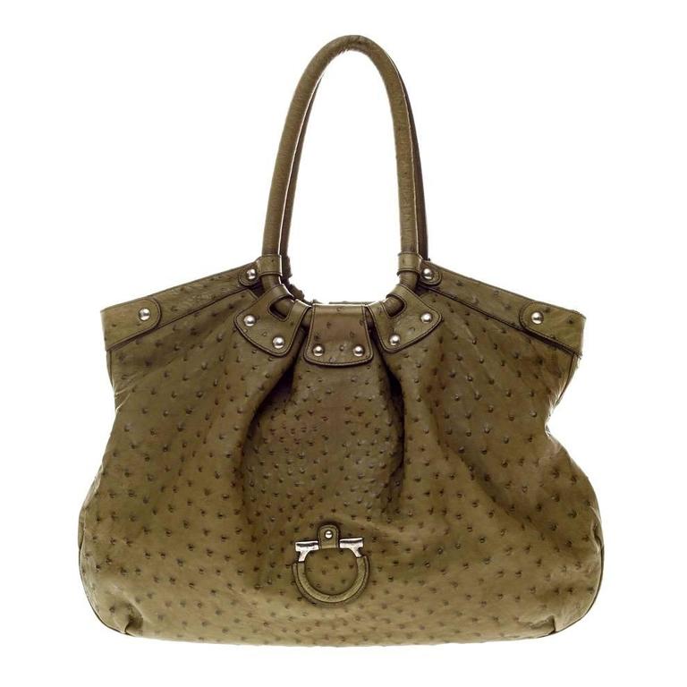 Salvatore Ferragamo Large Ostrich Skin Tote Shoulder Bag For At Salvatore Ferragamo Large Ostrich Skin Tote Shoulder Bag For
