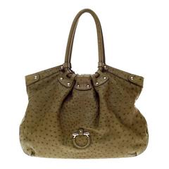 Large Salvatore Ferragamo Ostrich Skin Tote Shoulder Bag 11