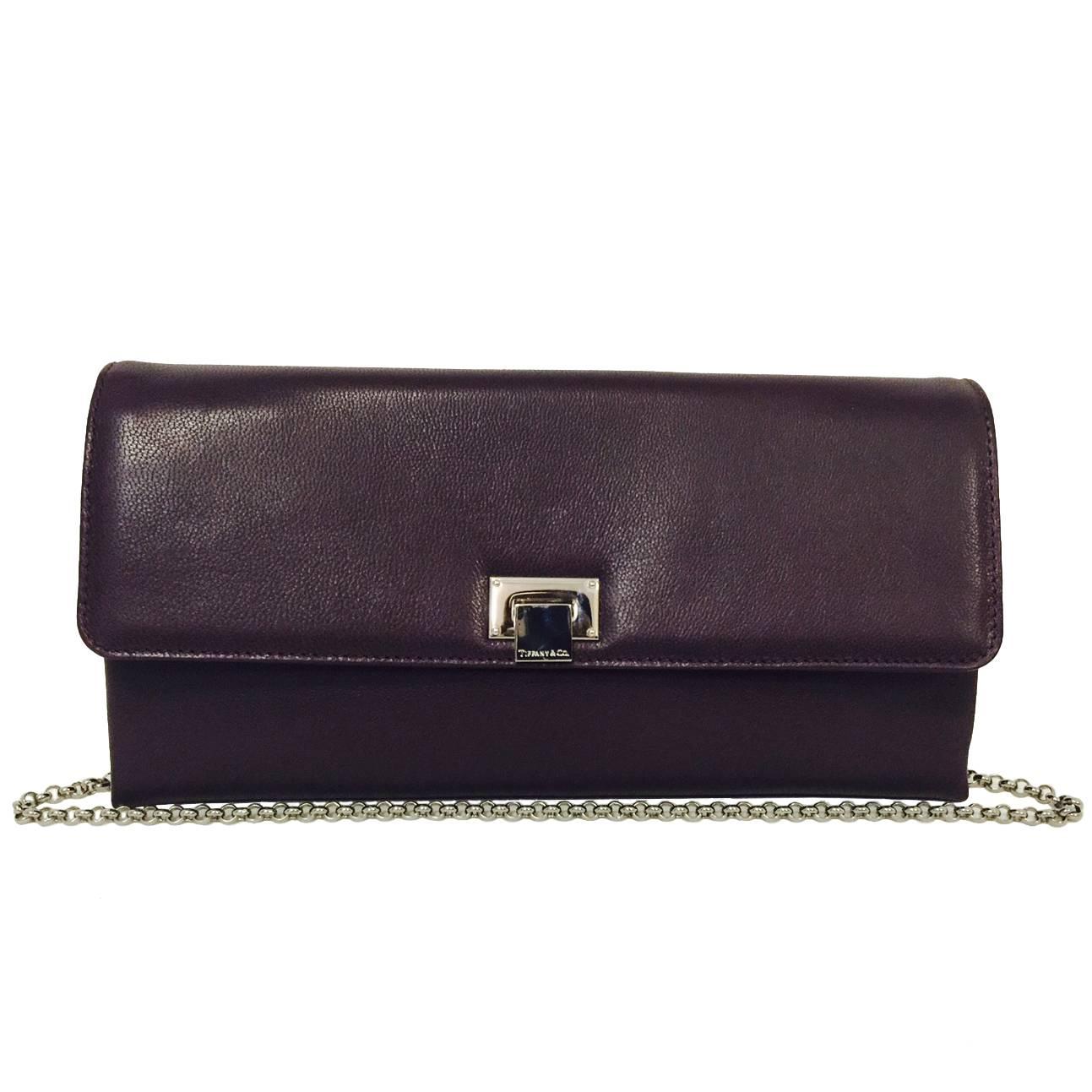 Tiffany 
Co. Aubergine Leather Piper Convertible Clutch Above Excellent