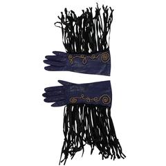 Vintage Claude Montana attr. Studded Fringe Leather Gloves 9