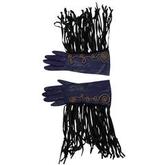 Vintage Claude Montana attr. Studded Fringe Leather Gloves