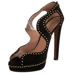 Alaia NEW Black Suede Gold Balls PVC Open Toe Platform Heels Sandals in Box