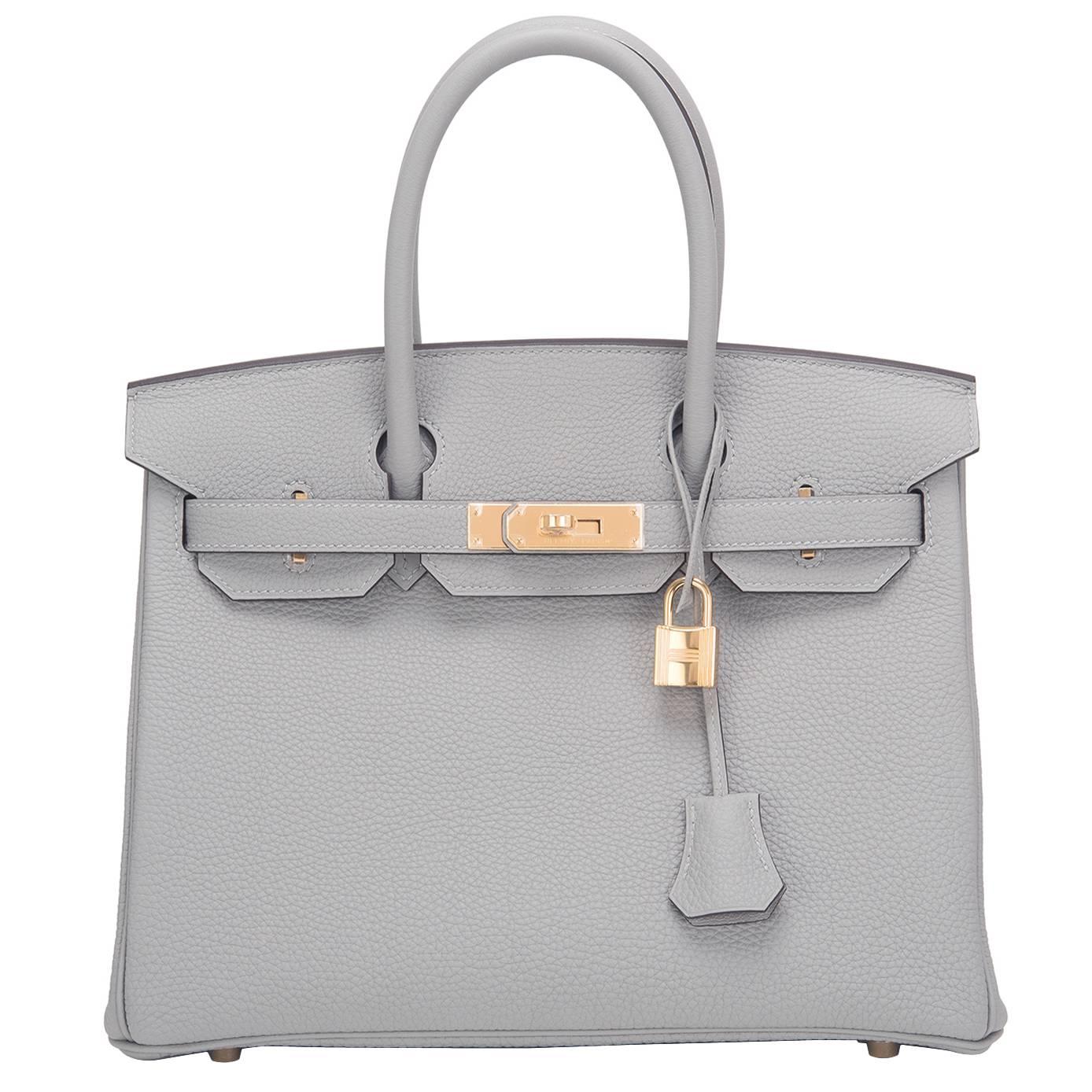 Hermes Gris Mouette Togo 30cm Gold Hardware Birkin Bag For Sale