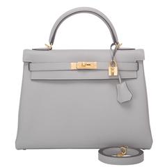 Hermes Gris Mouette Togo Kelly 32cm Gold Hardware