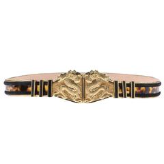 Balmain NEW & SOLD OUT Gold Dragon Tortoise Shell Print Black Suede Waist Belt 