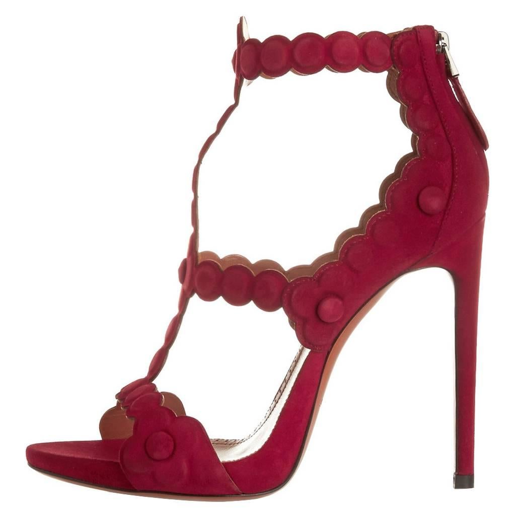 Alaia NEW & SOLD OUT Red Suede Cage Raised Ball Sandals Heels in Box